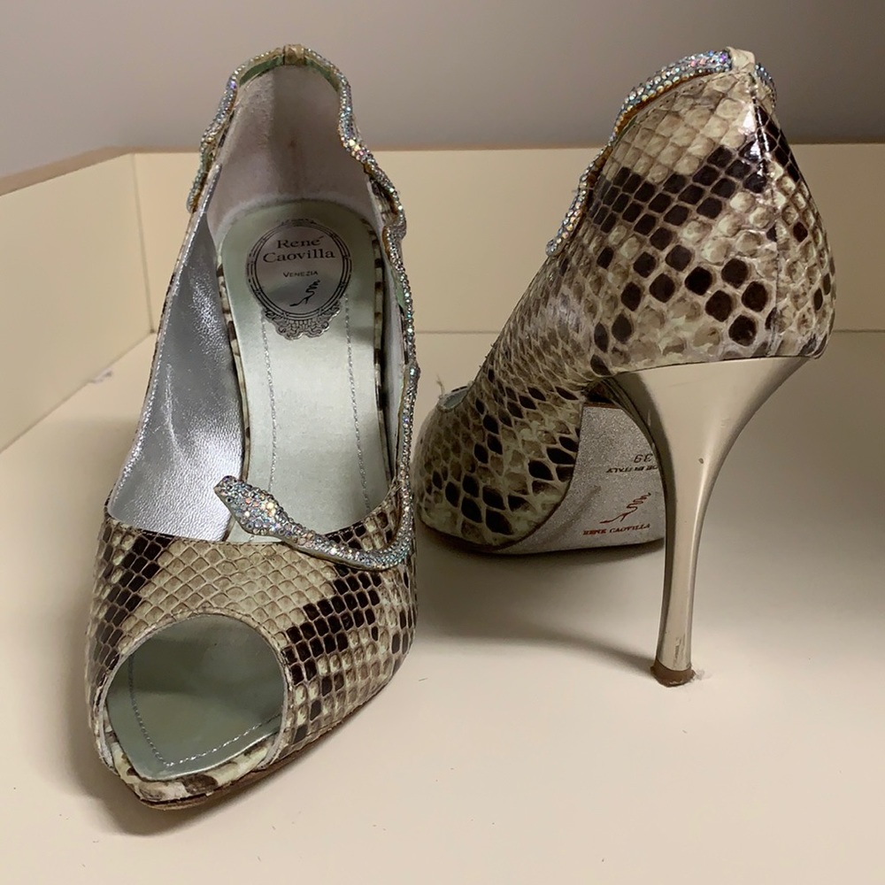 Rene Caovilla python peep toe pump crystals 39